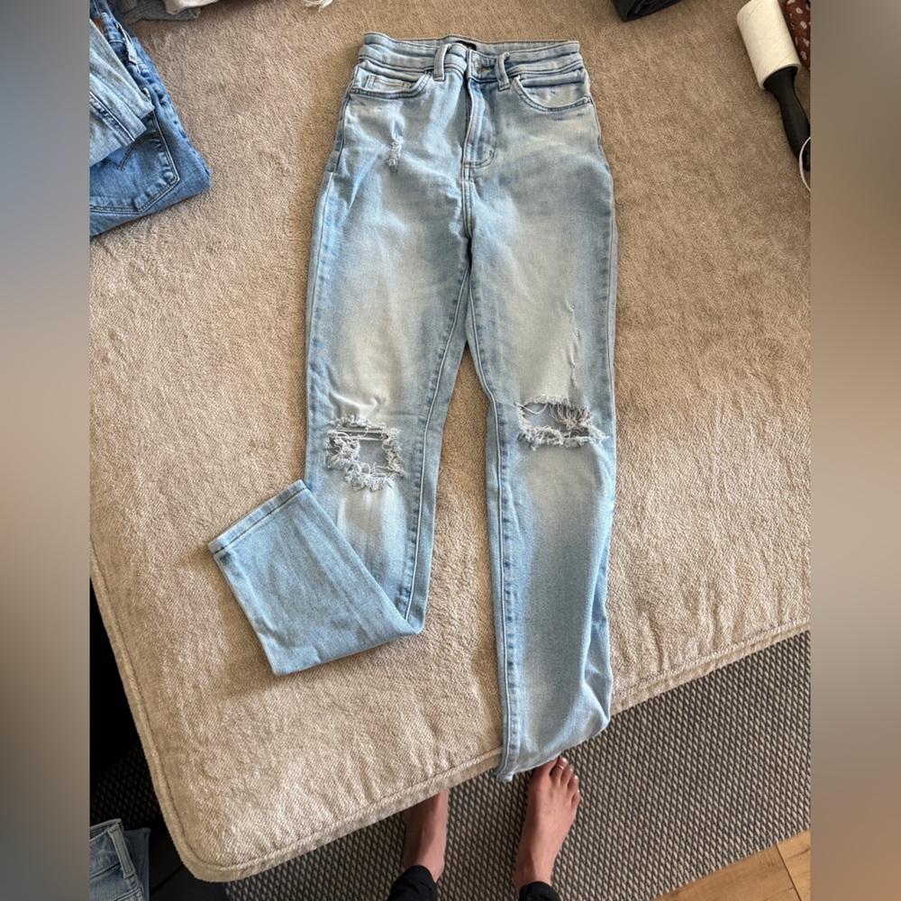 Lee Women's Distressed Light Blue Straight Leg Jeans